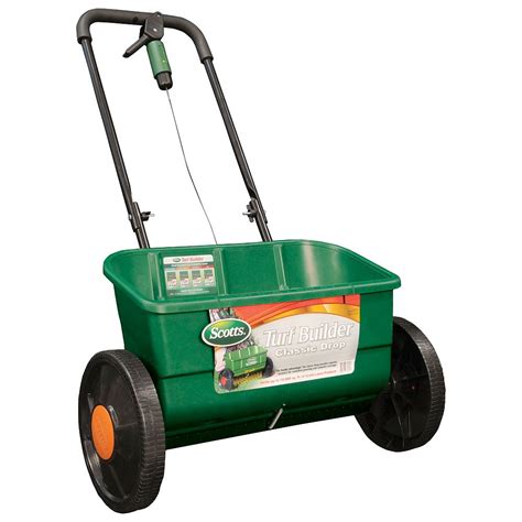 Large capacity hopper holds up to 10,000 sq ft of <b>Scotts</b> lawn product, including grass seed and fertilizer Heavy-duty frame for optimum stability 22-Inch spread pattern delivers maximum coverage and accuracy Fully assembled. . Drop spreader scotts